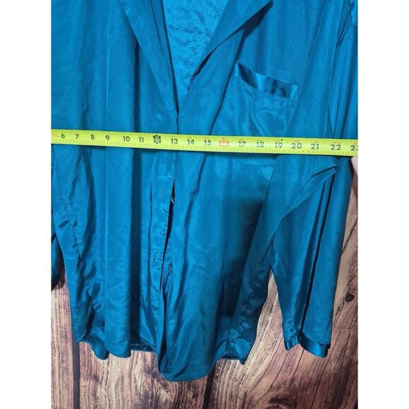 VICTORIA'S SECRET SILK PAJAMA Top Shirt Dress Size M Blue Emerald Pocket - Picture 7 of 8